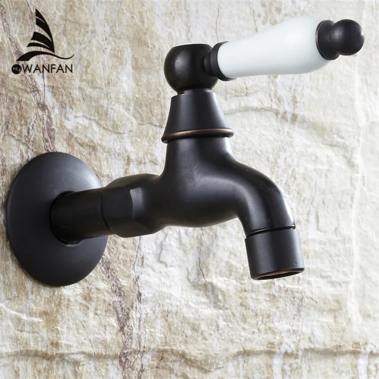 

Bibcocks Black Brass Wall Mount Washing Machine Taps Bathroom Corner Mop Pool Small Tap Outdoor Garden Cold Water Faucet SY-068R