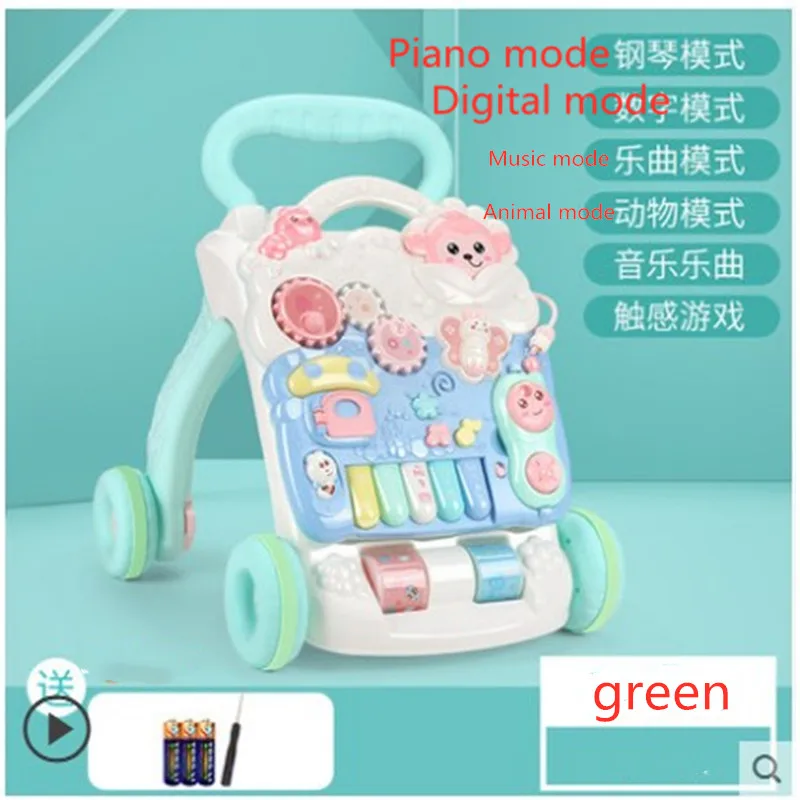 green monkey Детские ходунки, тележка, Многоцелевые Детские Мальчики и девочки учатся ходить коляска, детские игрушки на 6-18 месяцев - Цвет: green monkey