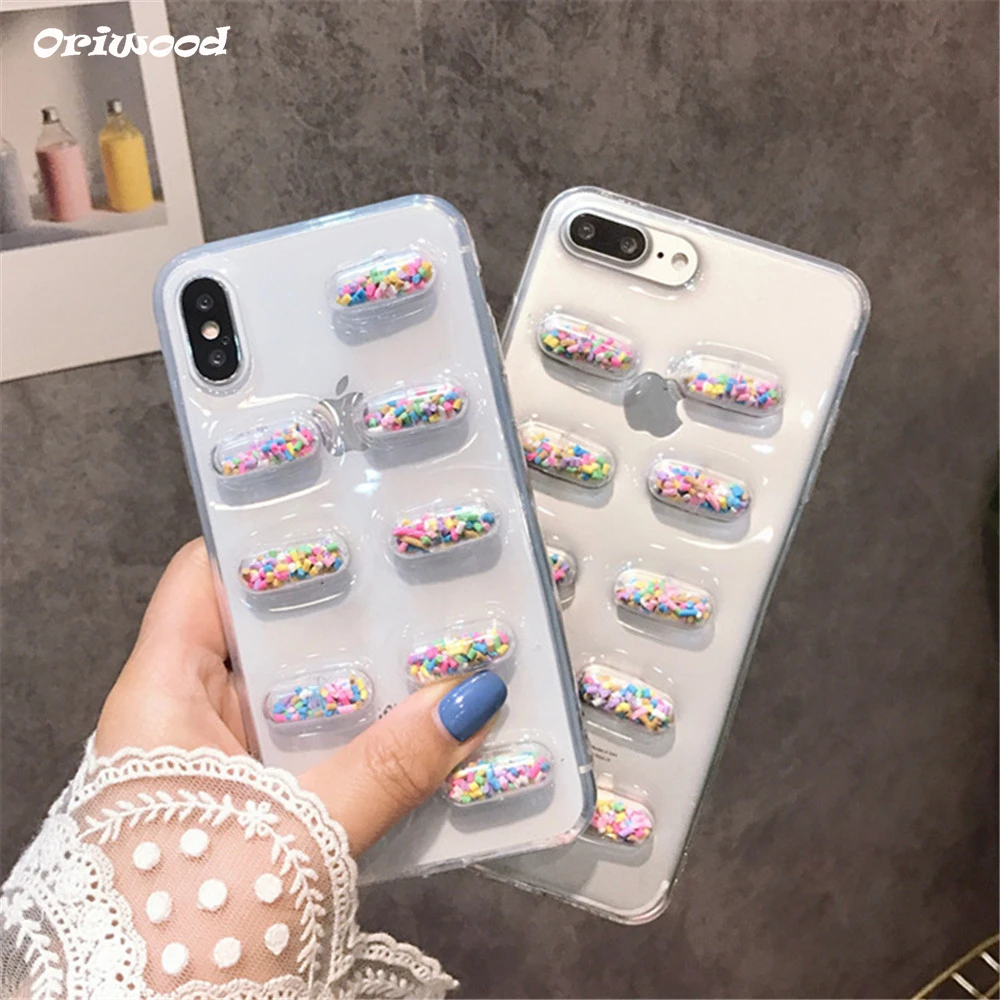 Phone Case For iPhone 7 Capsule 3D Pills High quaity Soft Silicon TPU Anti-knock Back Cover 6 S 8 X Plus Coque Fundas |