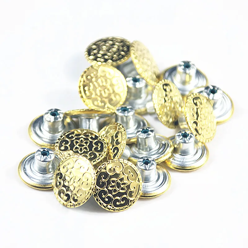 120 комплектов/коробка 17 мм Металлические Круглые бронзовые и золотые пуговицы