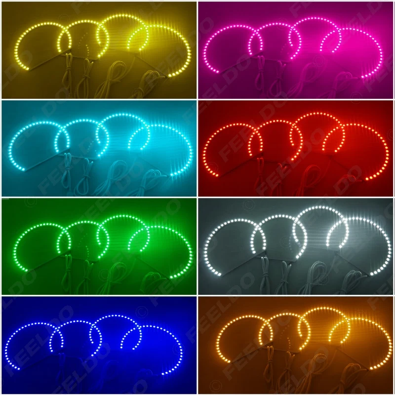 FEELDO 4 шт./компл. автомобиль RGB 5050SMD вспышка LED Ангельские Глазки Halo кольца