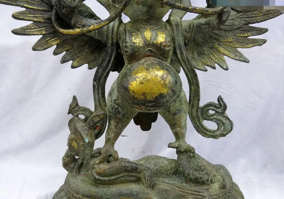 7&quot China old bronze gild sculpture carved Golden wings dapeng bird buddha Statue | Дом и сад