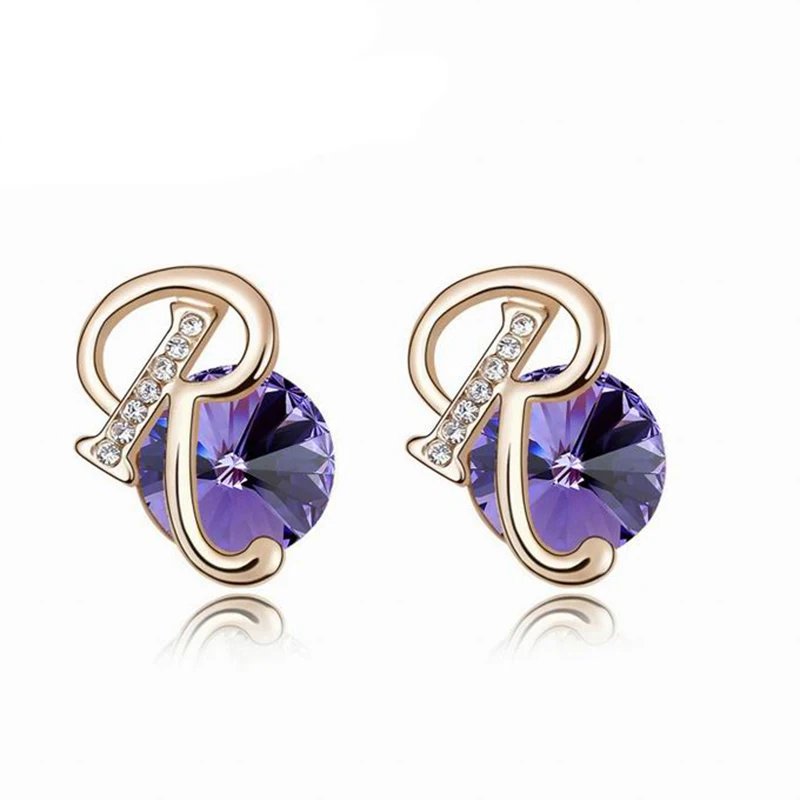 

Классические серьги в виде буквы R, модный бренд, золотистые ювелирные изделия, Круглые серьги-гвоздики с кристаллами для женщин, оптовая пр...