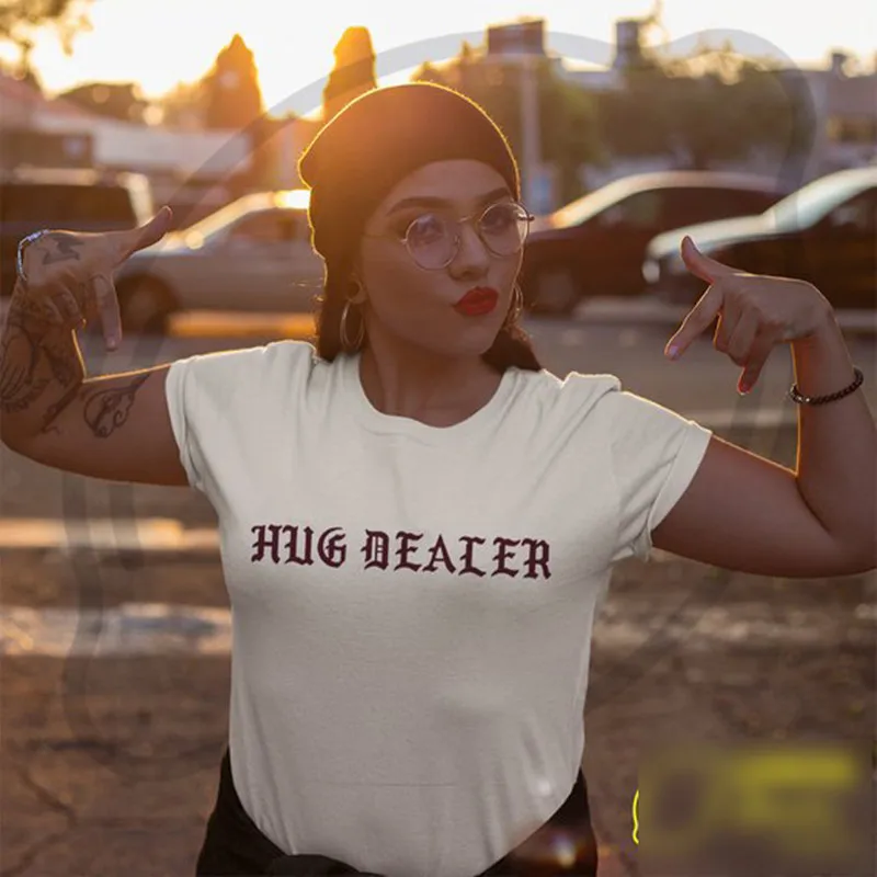 Женская футболка с надписью HUG дилер hispter коротким рукавом femme camisetas mujer S