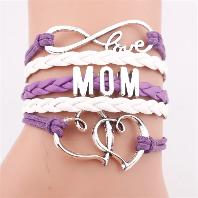 

2019 Handmade Antique Infinity Mom Letters Heart Charm Leather Bracelets Jewelry Bangles For Women