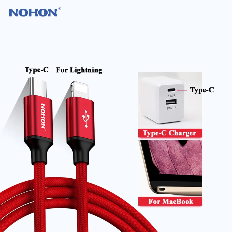 Nohon type-C для кабеля Lightning для iPhone X, 8, 8 Plus, 8 P, 8-контактный телефонный кабель для синхронизации данных, кабель для быстрой зарядки для iPhone 7, 7, P, 6 S, 6, 5S, 5