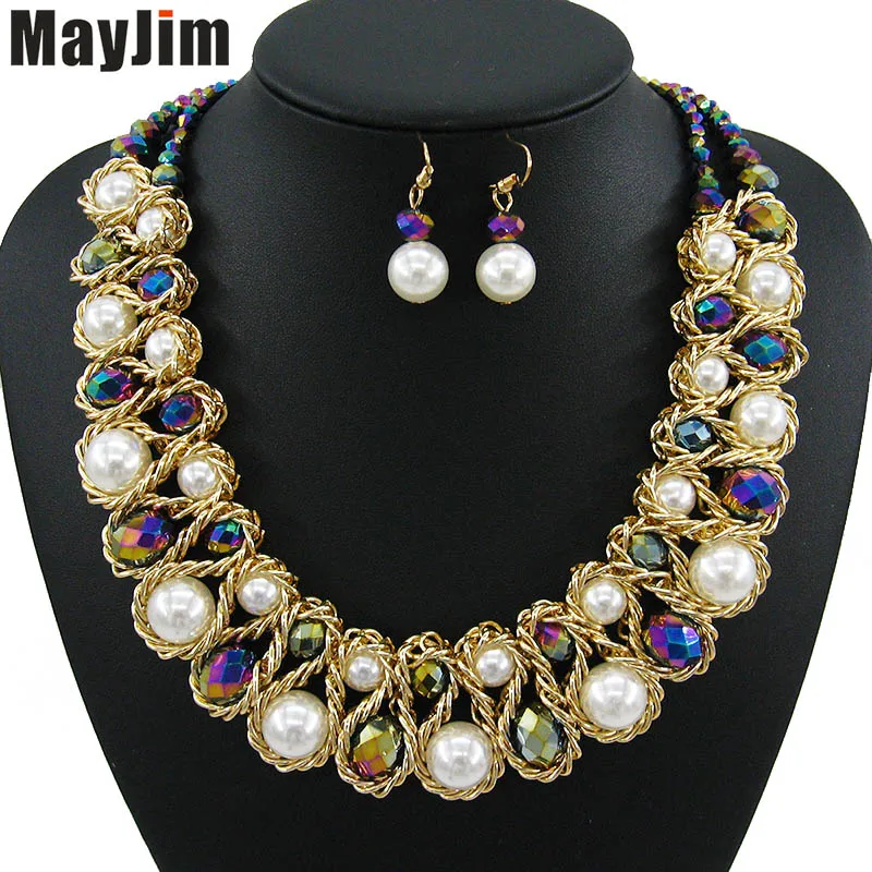 Ожерелье с жемчугом MayJim Модный комплект ювелирных изделий из жемчуга в