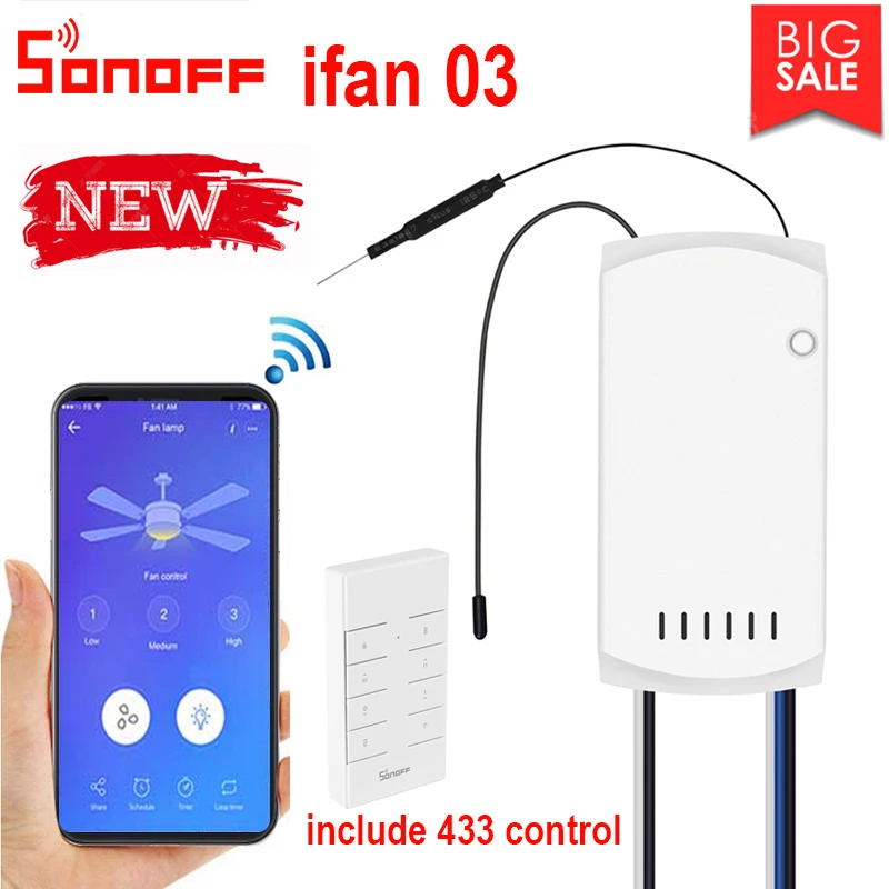 Смарт переключатель Sonoff IFan03 Fan с Wi Fi смарт управлением регулировкой скорости