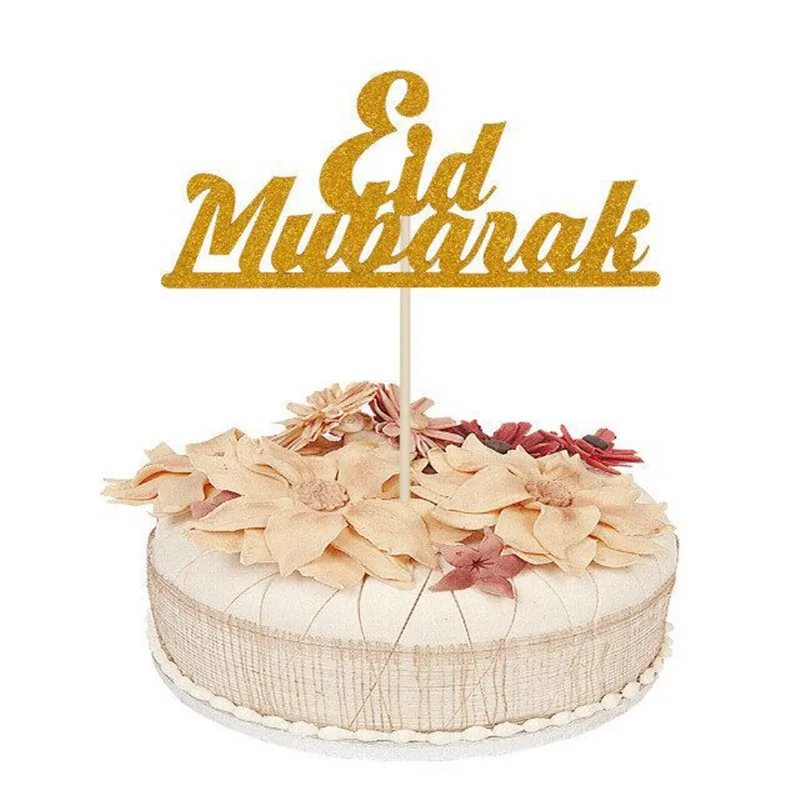 1 шт. Рамадан торт Топпер Eid Mubarak Золотая блестящая бумага украшения для кексов