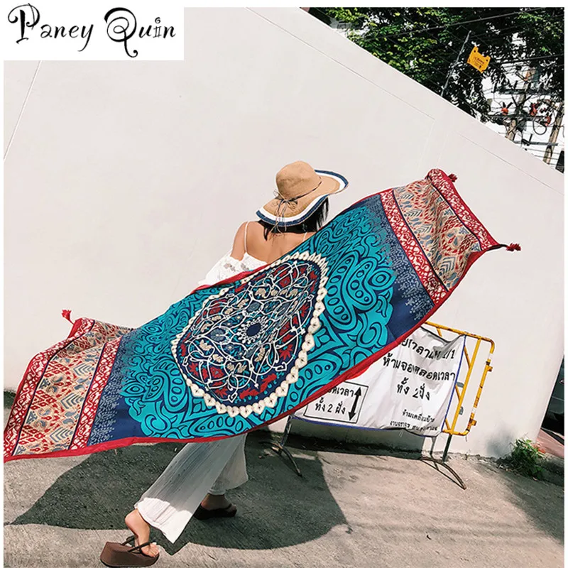 Женский модный летний Этнический хлопковый шарф с принтом длинные мягкие