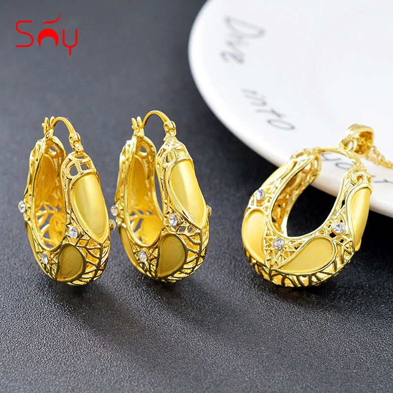 Солнечный ювелирный набор украшений для женщин колье серьги кулон романтическое