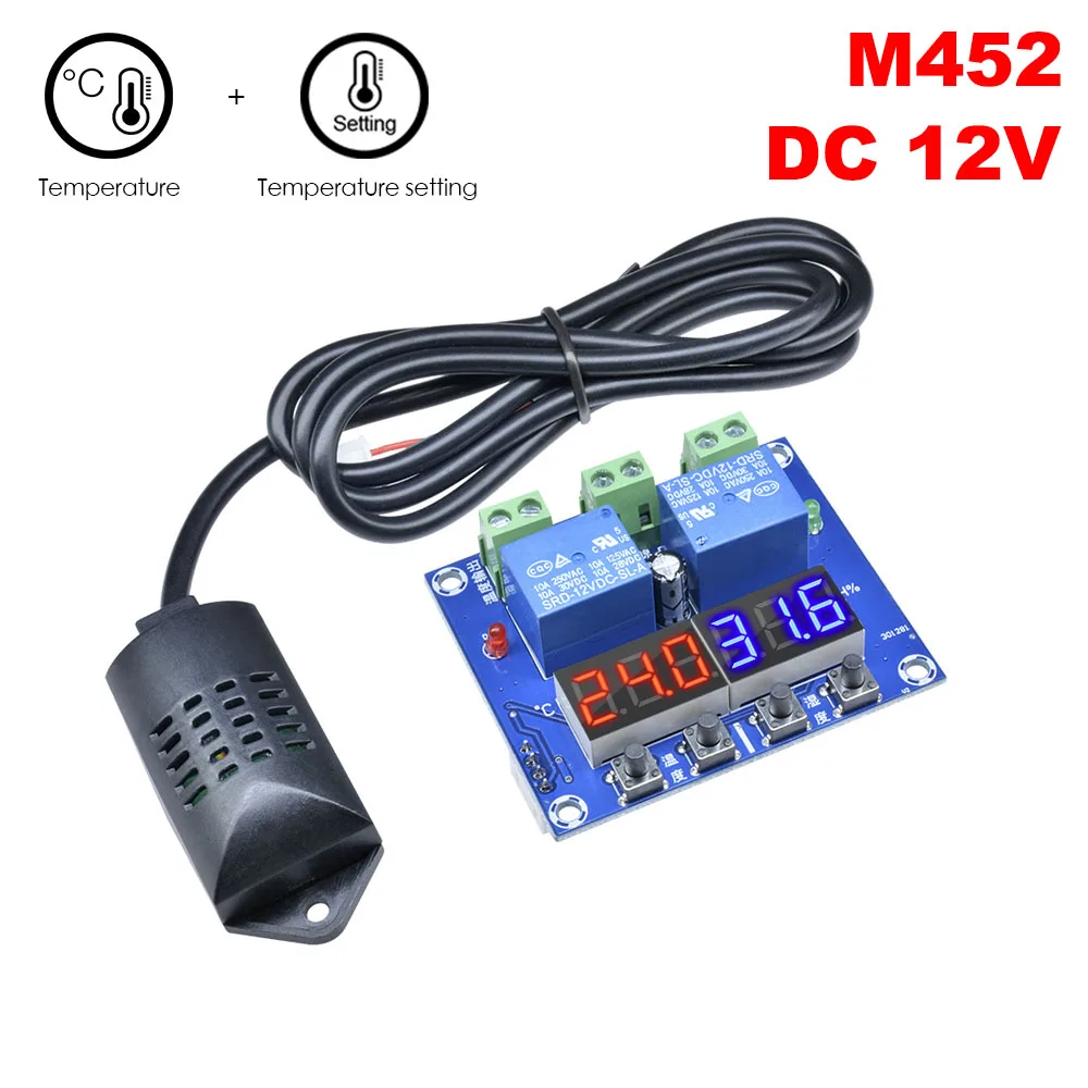 M452 Blue 12 В 110 В 220 В цифровой регулятор температуры и влажности, измеритель внутреннего и наружного отопления, термостат, гигрометр, термометр - Цвет: M452 Blue