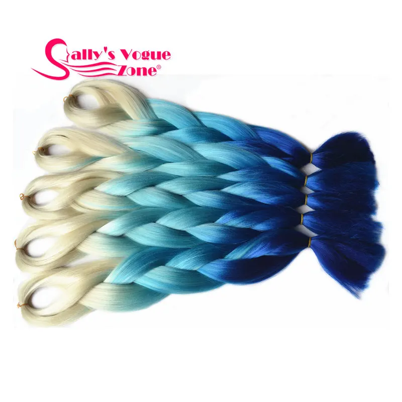 Sallyhair синий фиолетовый розовый красочные высокая температура большие синтетические косы омбре плетение волос для наращивания белый для женщин - Цвет: P16/613