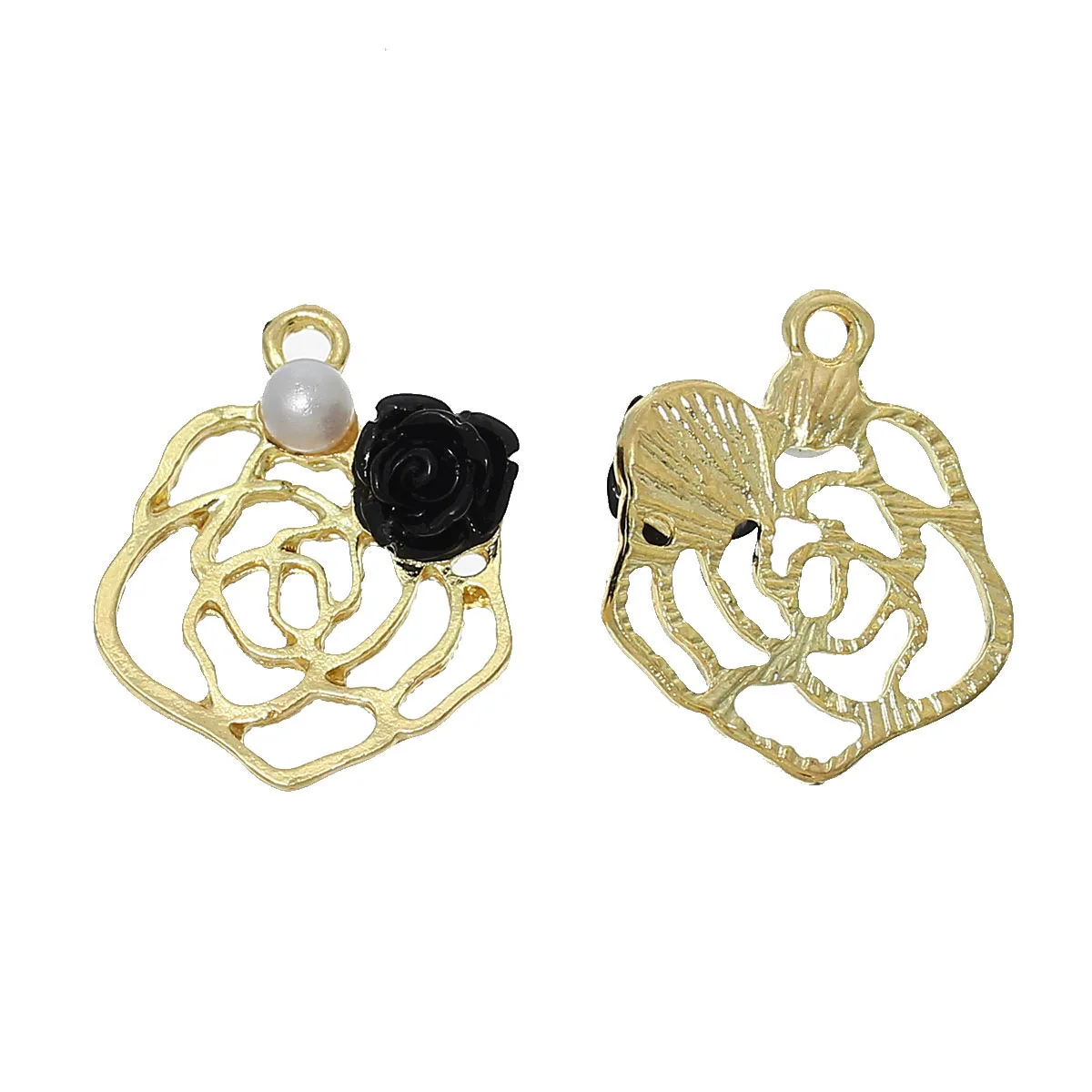 DoreenBeads акрил + смола подвеска кулон цветок золотой цвет черный и белый