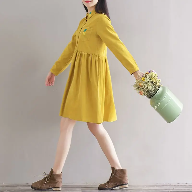 Платье Mferlier Mori Girl Artsy вельветовое осеннее платье с отложным воротником и принтом