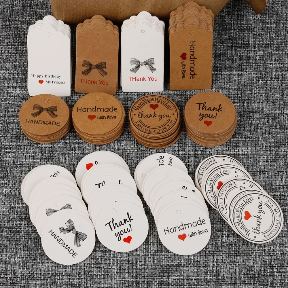 100pcs multi cute brown /white paper gift label tag handmade jewelry charms round wedding favors /cookies decorative - купить по