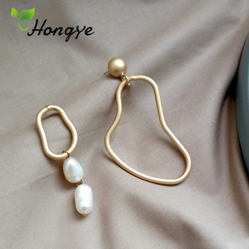 Современные серебряные/золотые серьги Hongye с жемчугом неправильной формы женские
