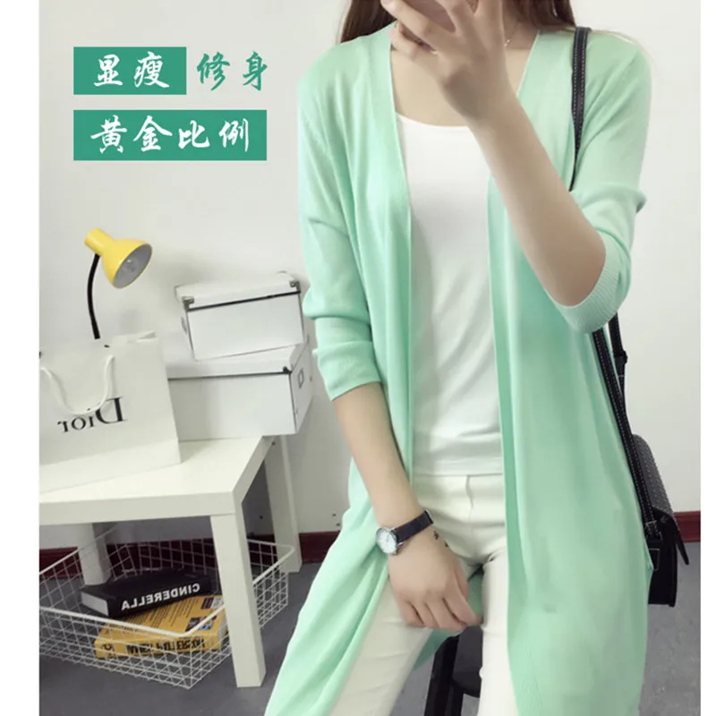 Silk Cardigan 2019 Female Half Sleeves Summer High End Casual Long V-ncek Knitted Sheer Thin Women Kimono Tops Beach |