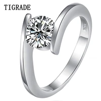 tigrade silver color stainless steel rings women elegant 7mm cubic zirconia wedding band eternity engagement ring female jewelry