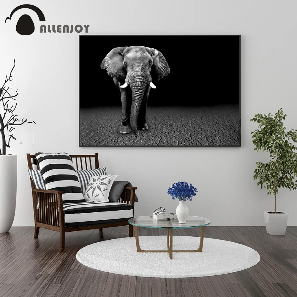 Allenjoy black and white pictures elephant desert Nordic style animal canvas paintings modern wall art paints decorative posters | Дом и сад
