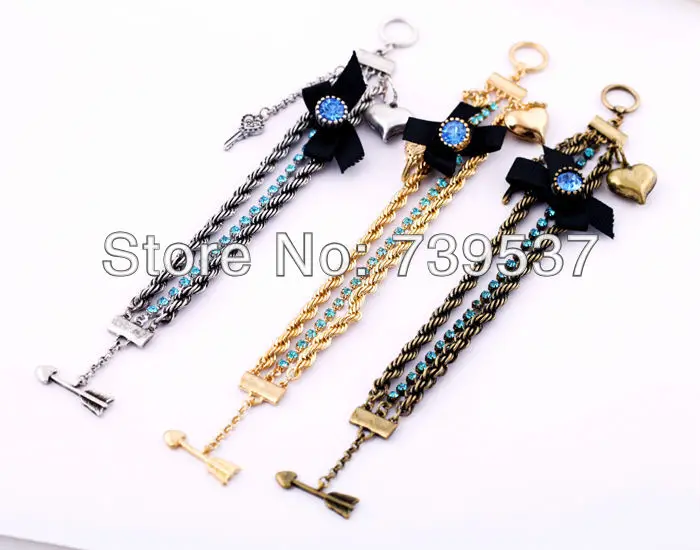 Лидер продаж золотой сплав подвеска браслет с цветами сердце бант синий оптовая