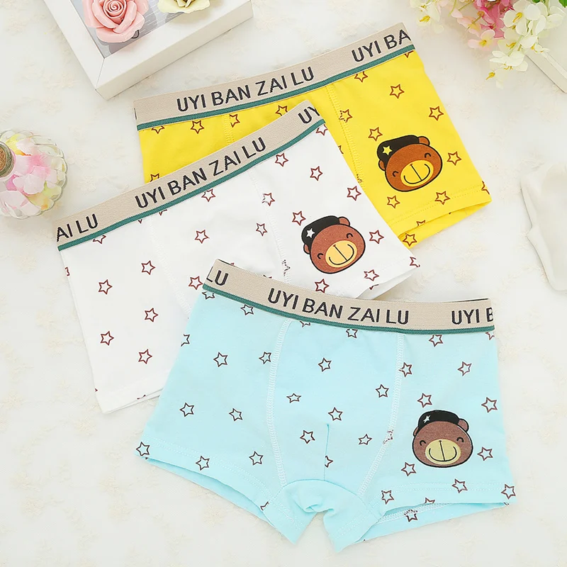4 шт./компл. трусы для мальчиков боксеры хлопковые детские с медвежонком милые