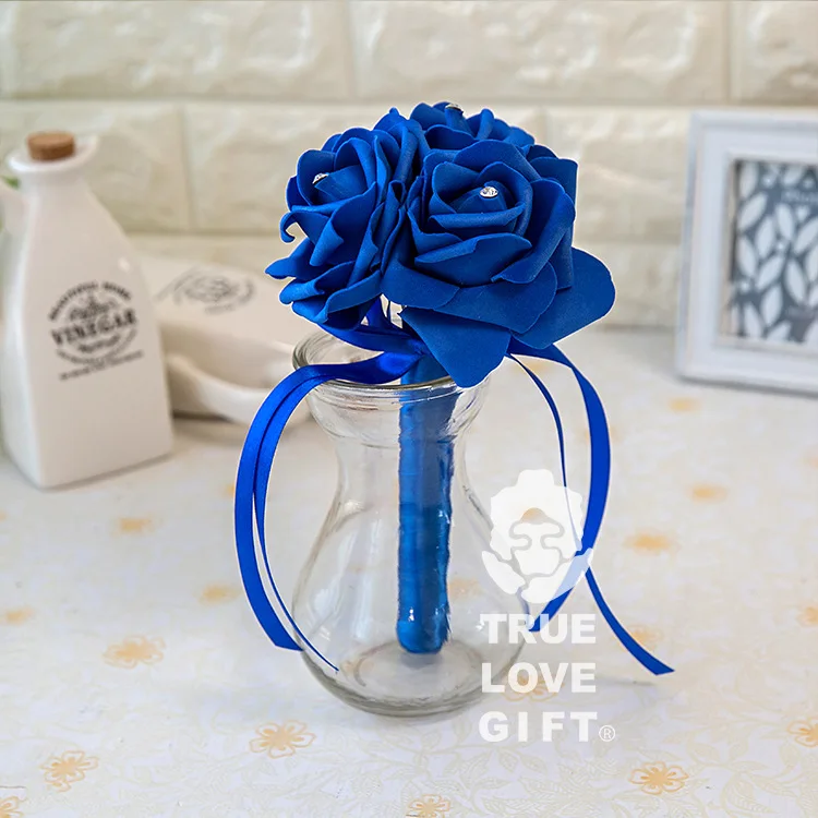 Royal blue Красивый романтический свадебный букет для девочек, подружки невесты, маленький букет невесты, поролоновая Цветочная лента, стразы de noiva - Цвет: Royal blue