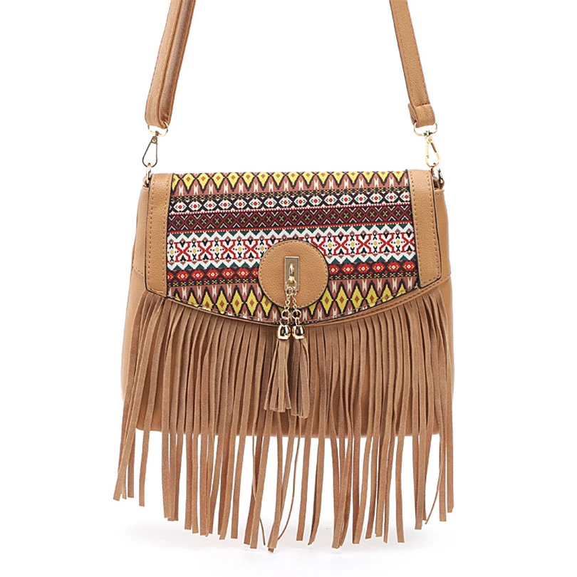 

2017 Euro-US National Fashion Women Handbags Vintage Patchwork Tassel Shoulder Bag Leisure Messenger Bag Lady Flap Bolsa ZXJ32