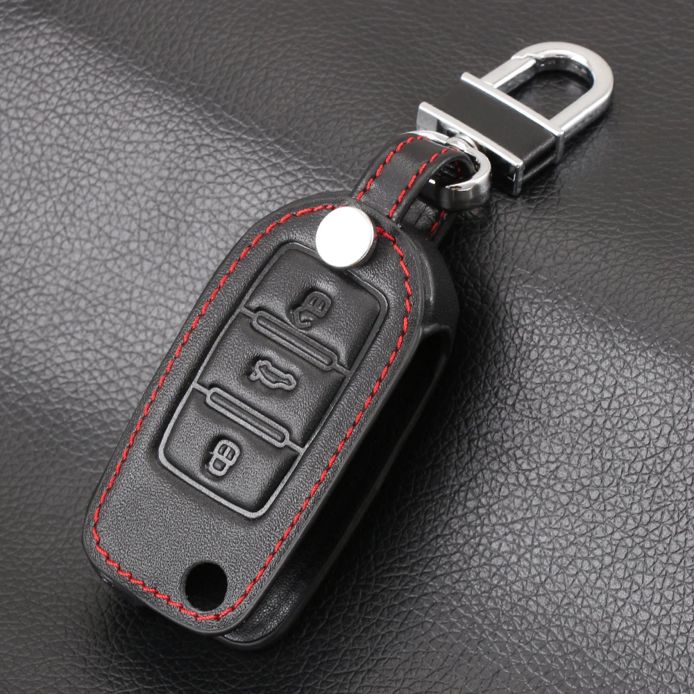 Чехол VCiiC из натуральной кожи с 3 кнопками для автомобильного флип ключа чехол VW