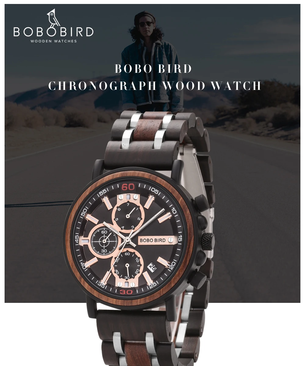 Relogio Masculino BOBO BIRD деревянные часы для мужчин лучший бренд класса люкс СТИЛЬНЫЙ Хронограф военные часы в деревянной коробке reloj hombre