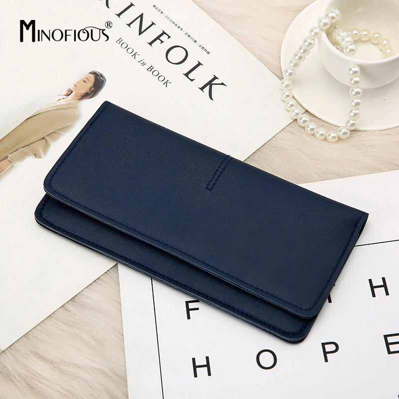 MINOFIOUS однотонный клатч из мягкой искусственной кожи кошелек для женщин длинный