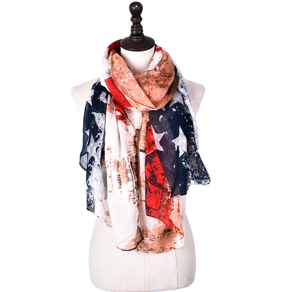 Новый дизайн Прямая поставка женские шарфы американский флаг Западный принт
