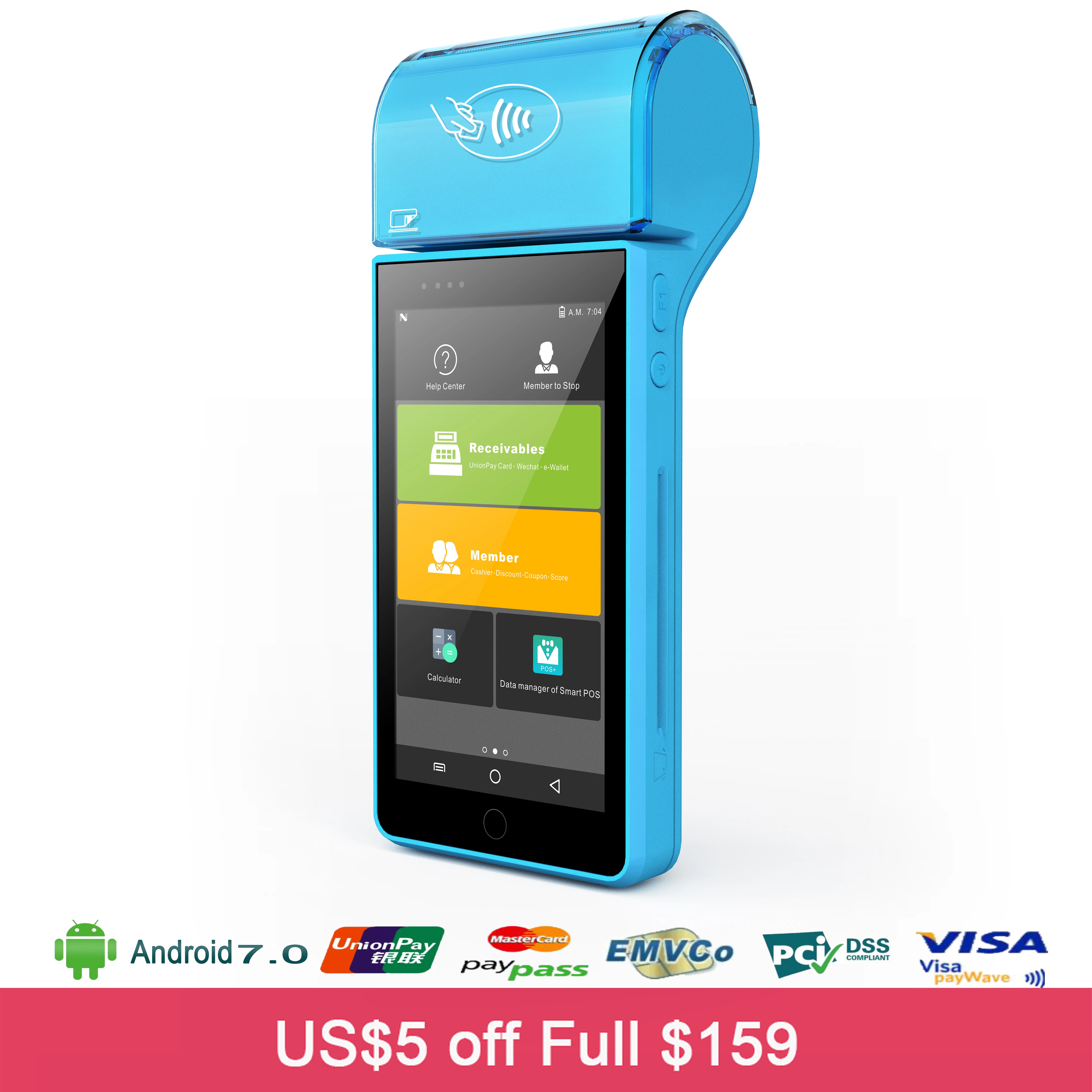 1 SIM Card Slot BT WIFI 4G Android 7.0 Tickets Printer With Barcode Scanner 1G RAM 8G ROM Credit Reader | Компьютеры и офис