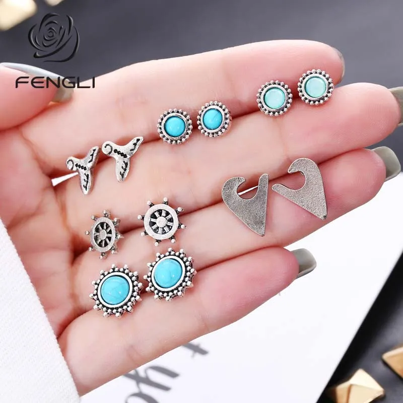 FENGLI новые винтажные круглые серьги-гвоздики для женщин богемные массивные
