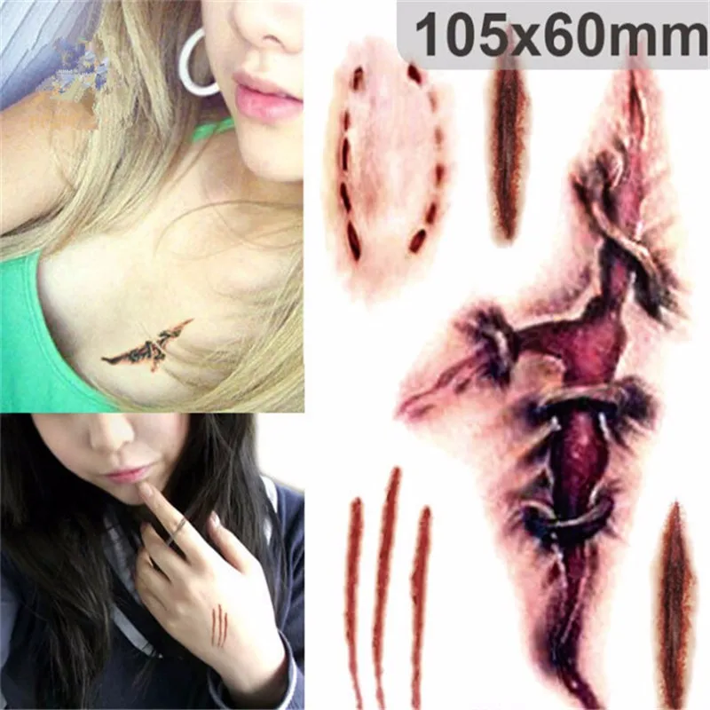 Творческий Хэллоуин Зомби татуировки со шрамами с поддельными Парша Крови