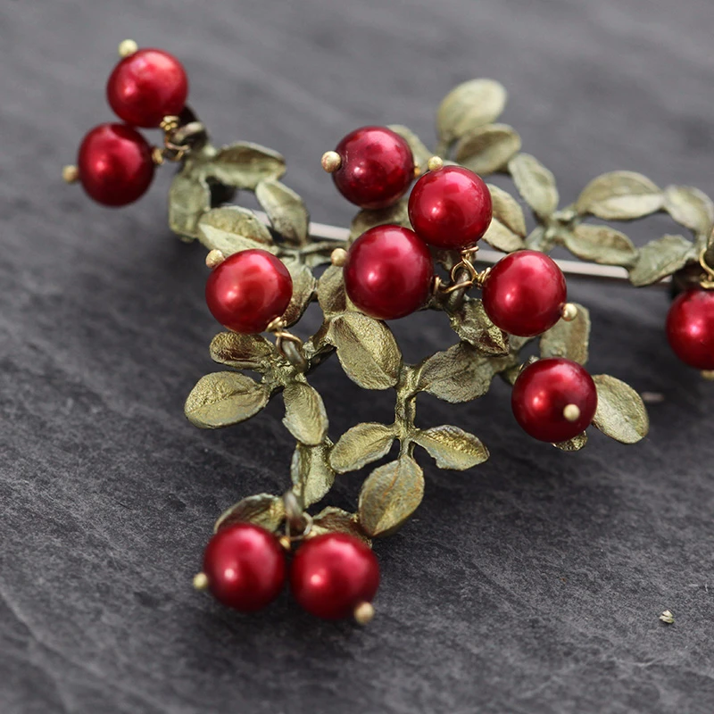 Женская Брошь из клюквы красного цвета брошь в стиле ретро с пресноводным