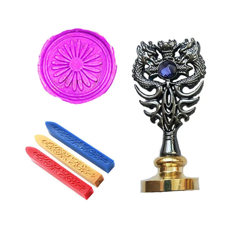 Vintage Wax Seal Stamp Kit Sunflower Picture Metal Dragon Handle Wedding Invitations signature Custom | Дом и сад