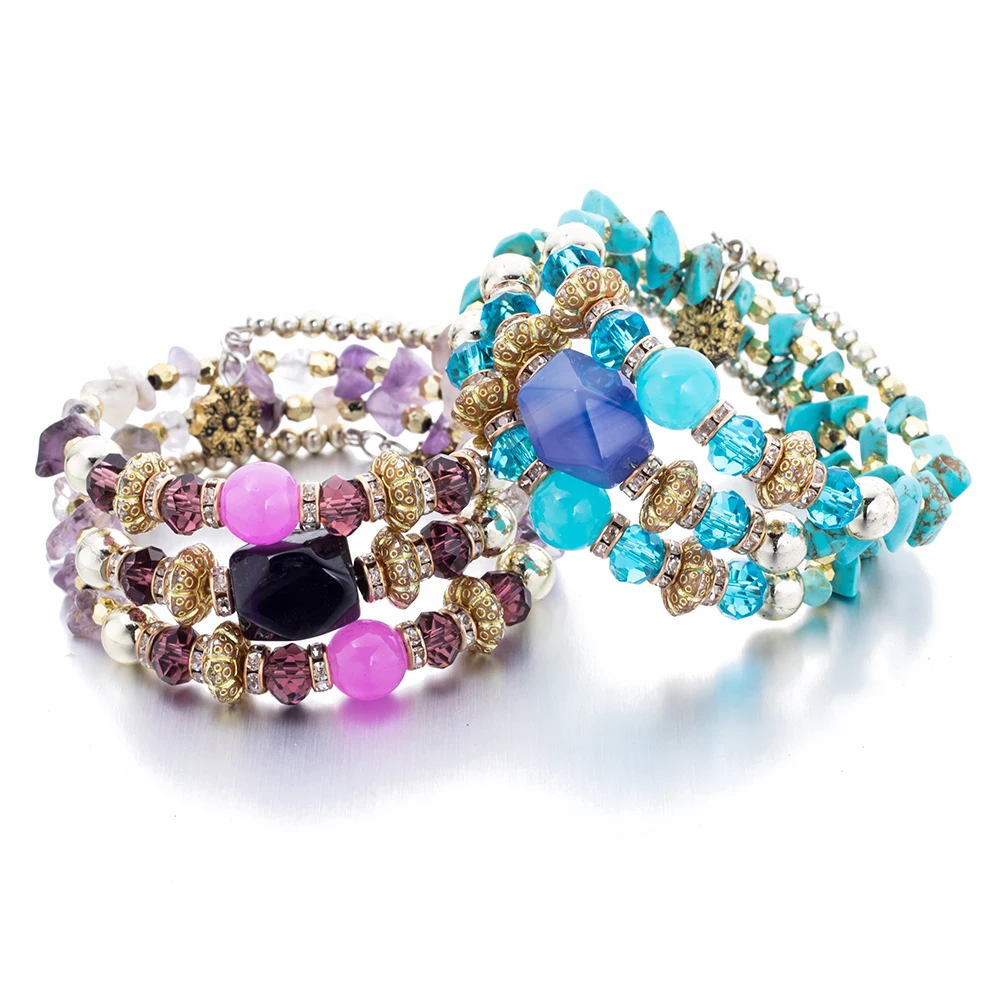 FAMSHIN многослойные в стиле бохо гравия Бусины Красочные Браслеты для Для женщин