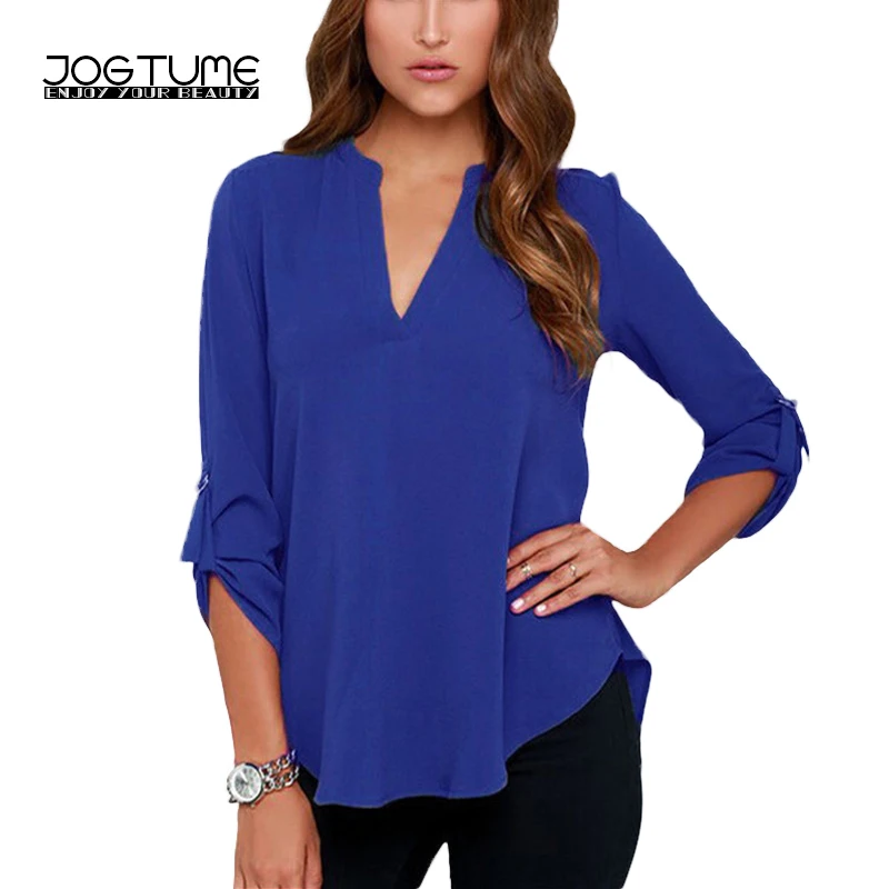 JOGTUME/2017 Высококачественная женская Свободная шифоновая блузка 7 цветов с