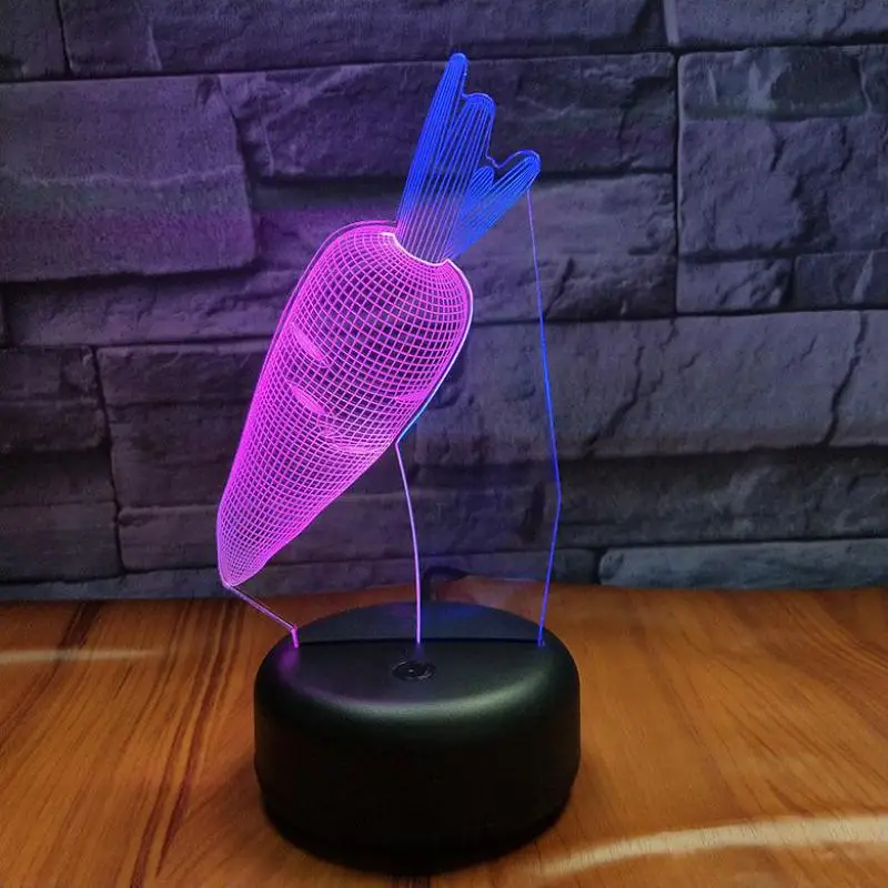 Carrotvious 3d ночной Светильник креативный 7 цветов с сенсорным зарядным светодиодом