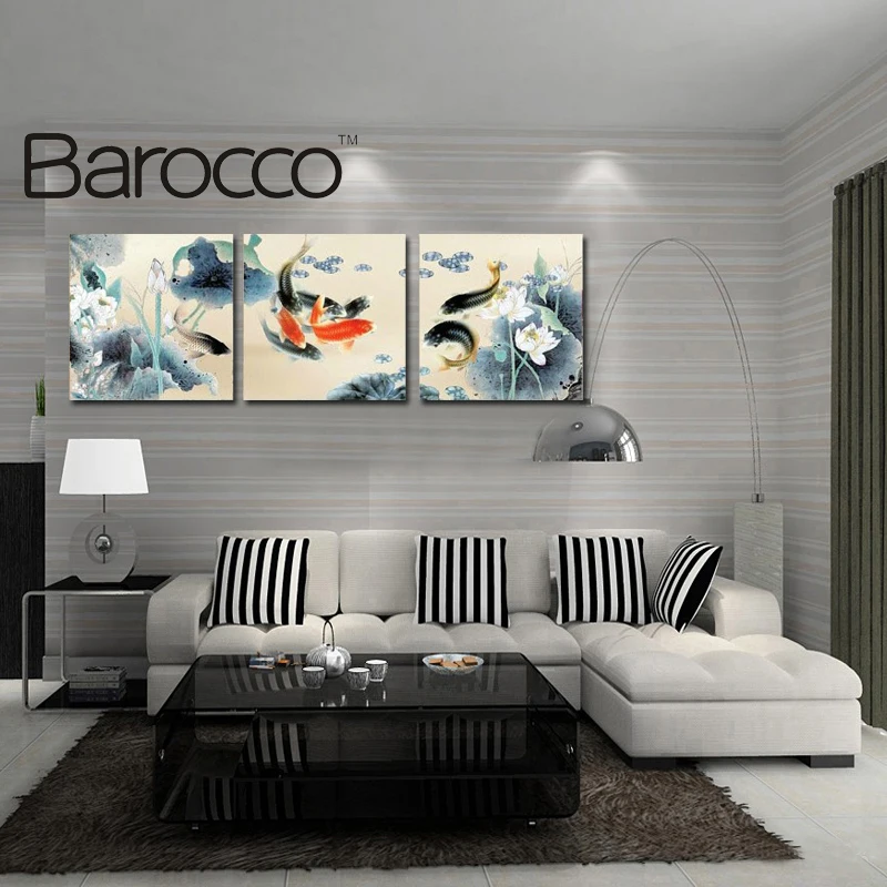 Современная модная искусственная кожа на холсте лотос рыба пейзаж гостиная