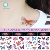 rocooart new 3d colorful butterfly tattoo stickers women temporary tattoo hand water transfer sexy tattoo sticker for summer