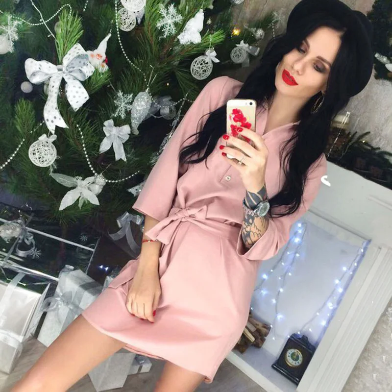 Осеннее женское винтажное платье рубашка повседневное свободное мини на