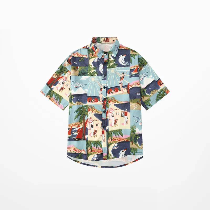 Light Blue GONTHWID винтажные мужские Гавайские пляжные рубашки с принтом Aloha, лето, Харадзюку, повседневные рубашки с коротким рукавом, Мужская модная уличная одежда - Цвет: Light Blue