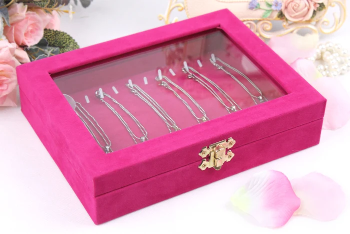 Ярко-розовый ожерелье дисплея коробка шкатулка защитное стекло подвесной