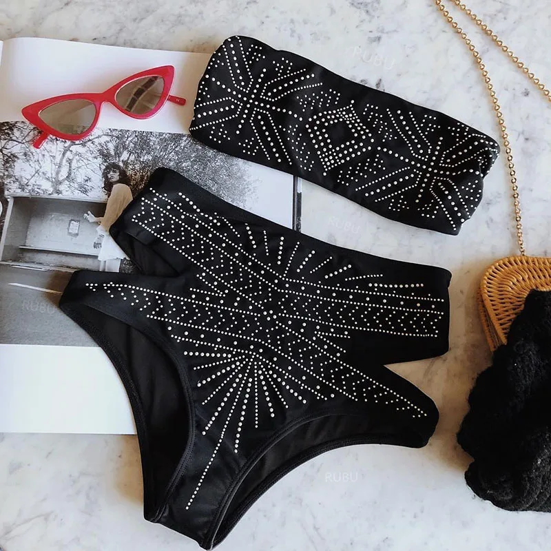 Pacento Блестящий бандо Бикини Набор Купальники женский в бразильском стиле с