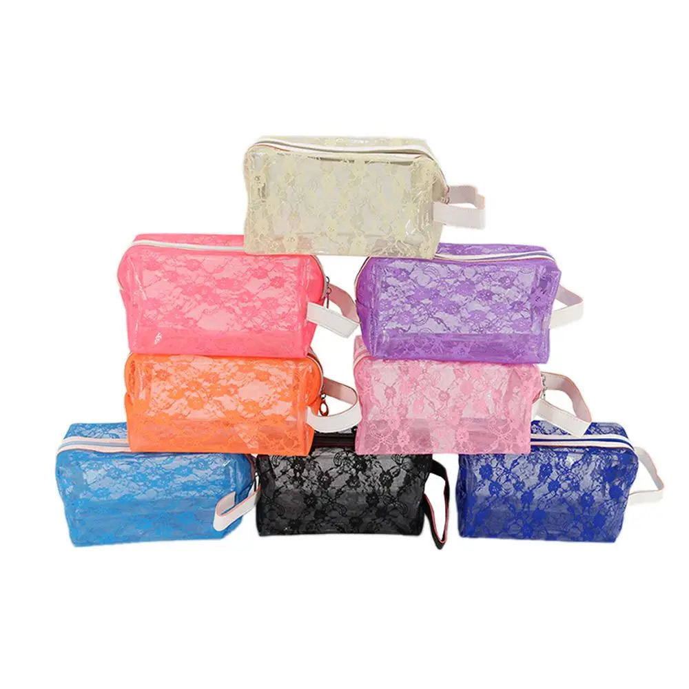 

Rectangular Transparent Lace Cosmetic Portable Zipper Bag Waterproof Wash Bag Newly Pattern Travel Necessities Organizer