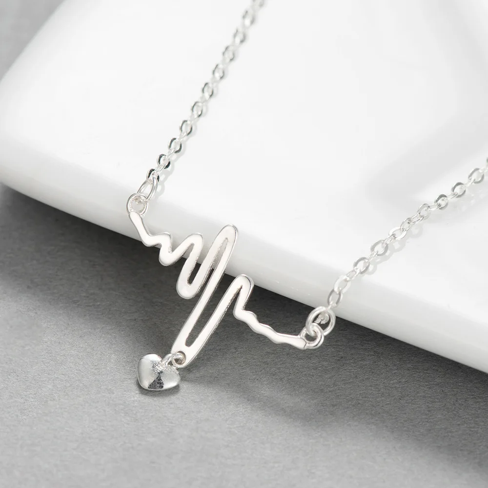 Сердце электрокардиограмма женская подвеска цепочка 100% стерлингового серебра 925