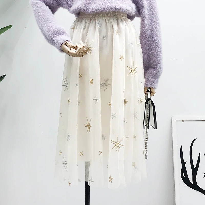 Fitaylor Женская юбка-пачка Тюлевая юбка s весна-лето вышивка звезда расшитая
