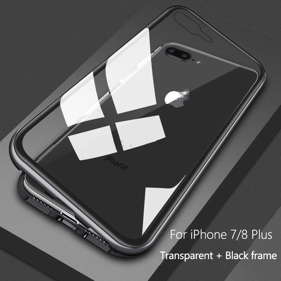 Магнитный металлический чехол для телефона на 360 ° из закаленного стекла iPhone XR XS